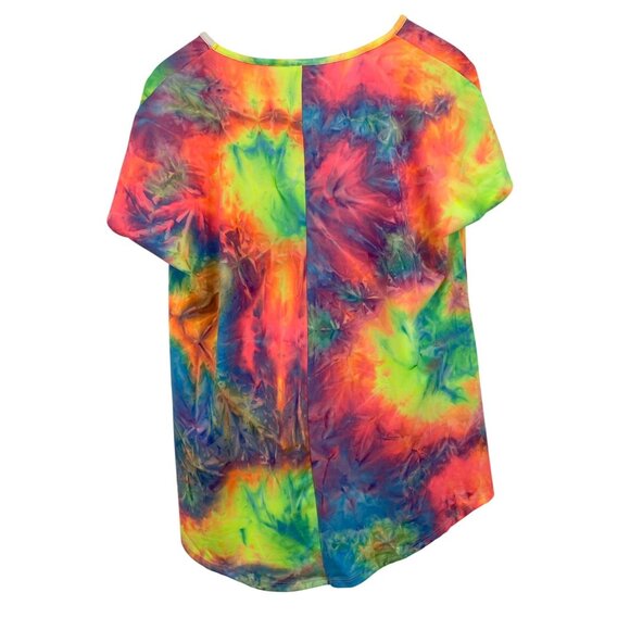 Tie-Dye Rainbow Short Sleeve Tunic Top w/Front Knot Detail Womens Size Large - Picture 4 of 6